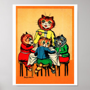 Poster Trois petits chatons et mère, Louis Wain