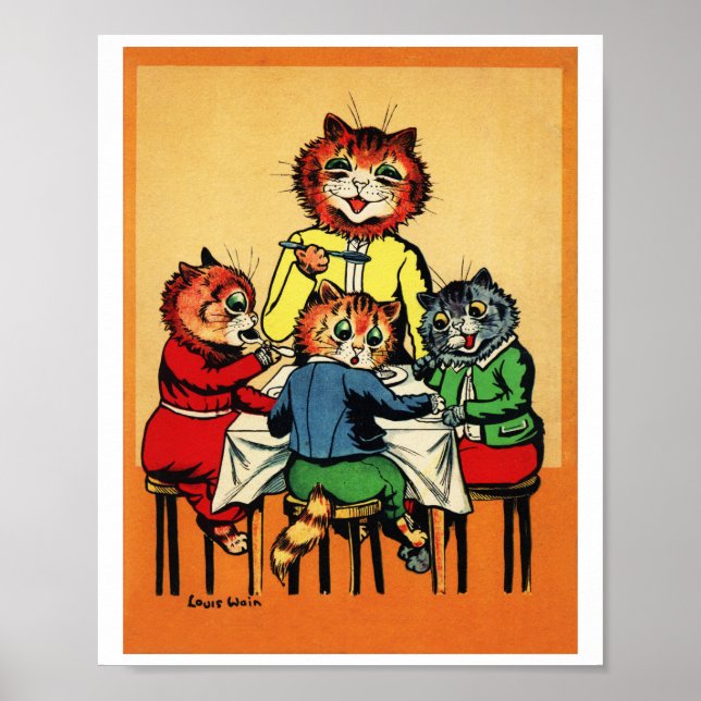 Poster Trois petits chatons et mère, Louis Wain (Devant)