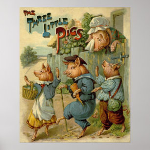 Poster Trois Petits Chiens Vintage Fairy Tale