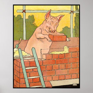 Poster Trois petits cochons : briques pour construire une