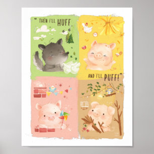 Poster Trois Petits Cochons Et Gros Mauvais Loup