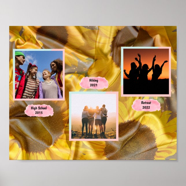 Poster Trois photos personnalisées Texte de soie Sunflowe (Devant)