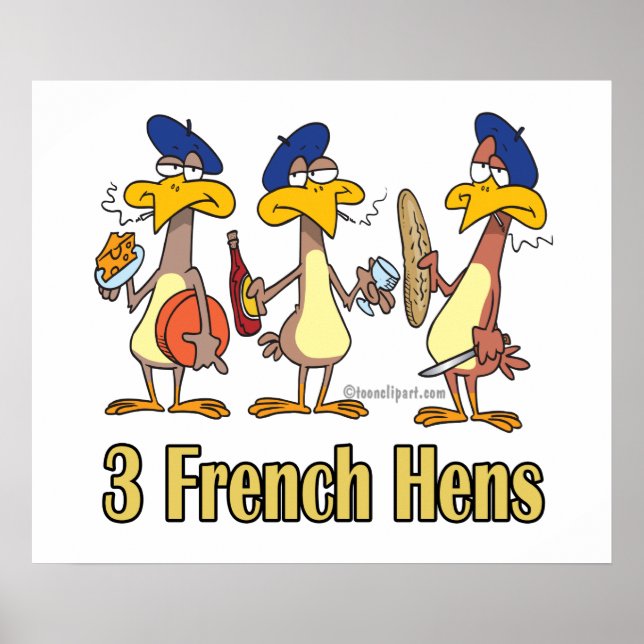 Poster trois poules françaises 3e jour de noël (Devant)