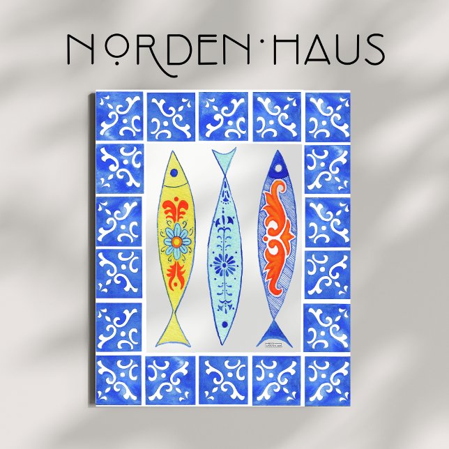 Poster Trois Sardines + Carrelage Bleu (Créateur téléchargé)