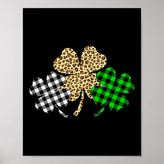 Poster Trois Shamrocks Leopard Buffalo Plaid St Patrick D (Devant)