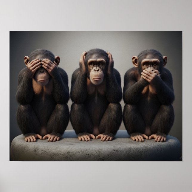 Poster Trois Singes Sages (Devant)