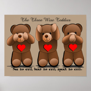 Poster Trois Singes Sages, Ours Teddy Imprimer