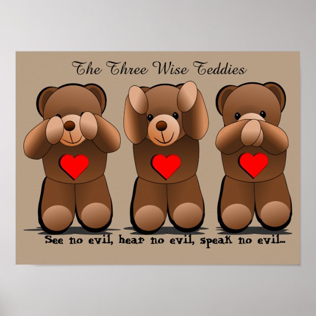 Poster Trois Singes Sages, Ours Teddy Imprimer (Devant)