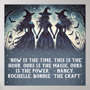 Poster Trois sorcières à la fête d'Halloween étoilée de n
