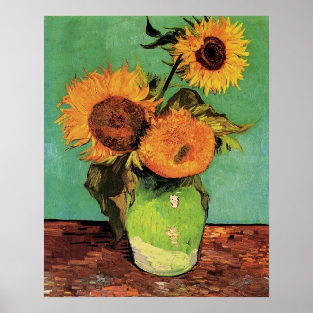 Poster Trois tournesols dans un vase de Van Gogh (Devant)