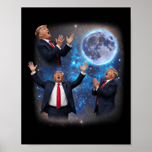 Poster Trois Trump hurle Au Clair de Lune Drôle Mème Trum