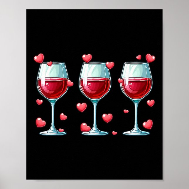 Poster Trois verres de vin Saint-Valentin couple drôle Dr (Devant)