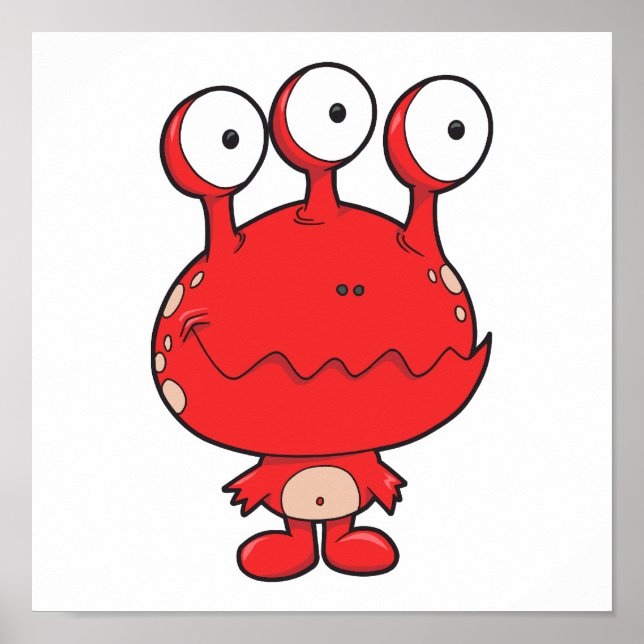 Poster trois yeux joyeux monster rouge (Devant)