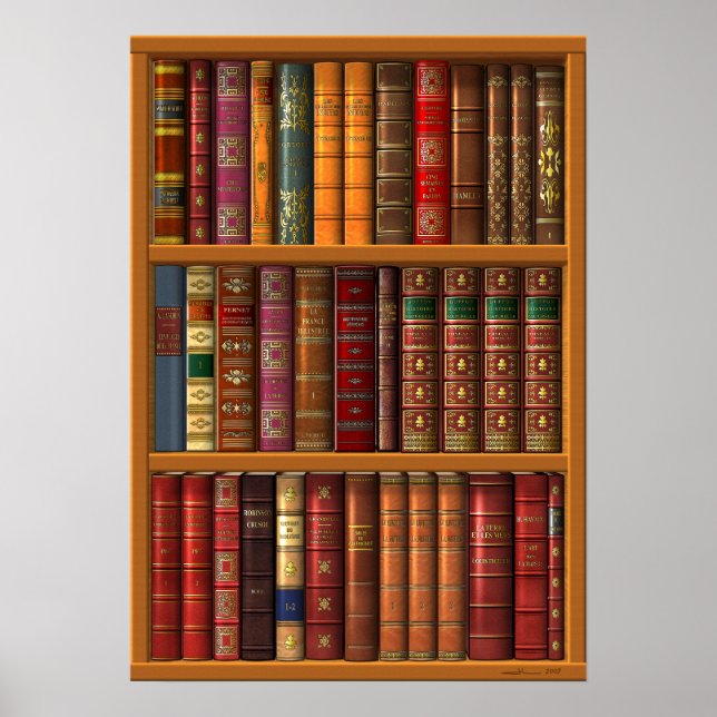 Poster Trompe l'oeil "Bibliothèque française". (Devant)