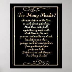 Poster Trop De Livres Poème Noir Et Or