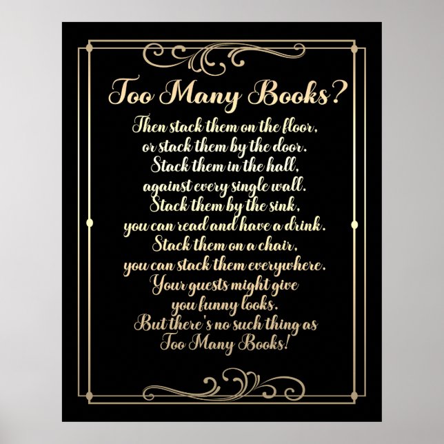 Poster Trop De Livres Poème Noir Et Or (Devant)