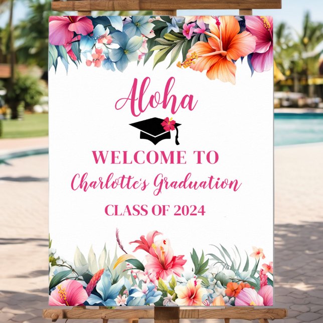 Poster Tropical Aloha Luau Graduation 2024 Bienvenue (Créateur téléchargé)