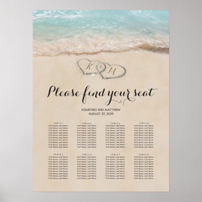 Poster Tropical Beach 8 Table Mariage Carte de siège (Devant)