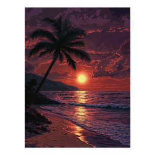 Poster Tropical beach at Sunset