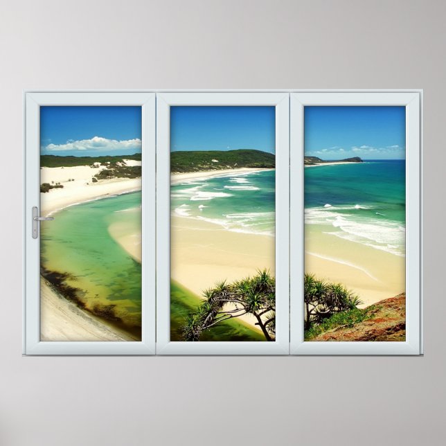 Poster Tropical Beach Blanc 3 Volets Illusion (Devant)