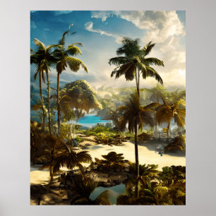 Poster Tropical Beach palmiers d'eau turquoise belle Pos