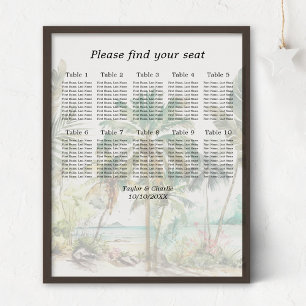 Poster Tropical Beach Wedding 10 Tables Seating Chart
