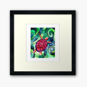 Poster Tropical coloré de la tortue de mer