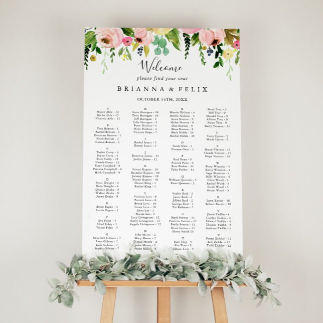 Poster Tropical Colorful Fall Alphabetical Seating Chart (Créateur téléchargé)