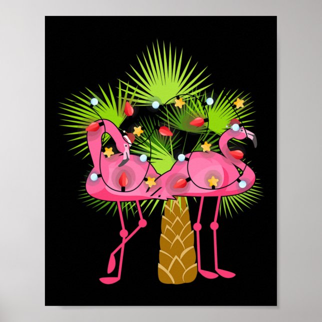 Poster Tropical Flamingos Christmas Lights Hawaii Christm (Devant)