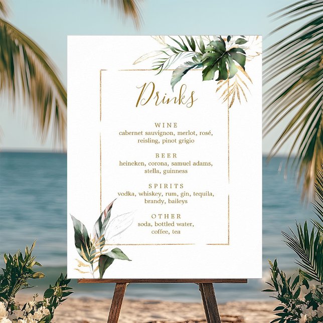 Poster Tropical Foliage Gold Mariage Bar Boissons Menu Si (Créateur téléchargé)
