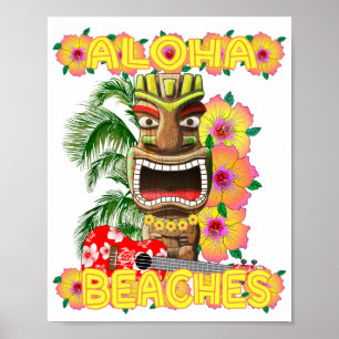 Poster Tropical Funny Plages Aloha Hawaiian Tiki
