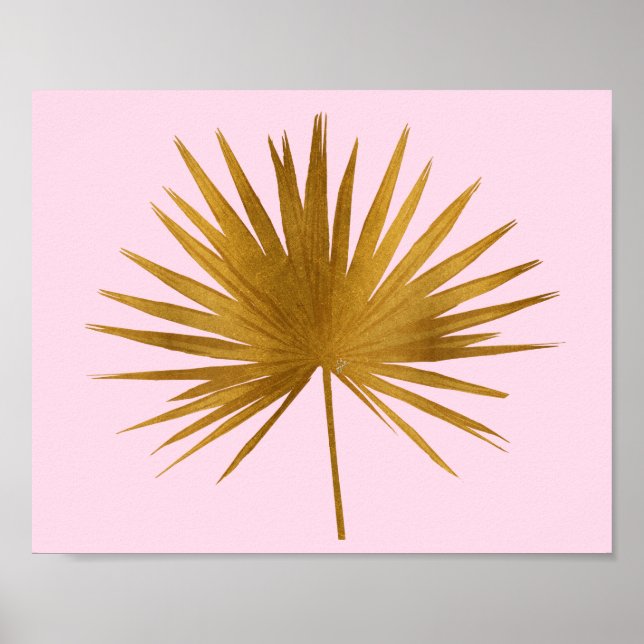 Poster Tropical Gold Sabal feuille Rose or rose (Devant)