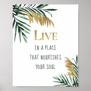Poster Tropical Green Gold Palm Feuille Motivationnel