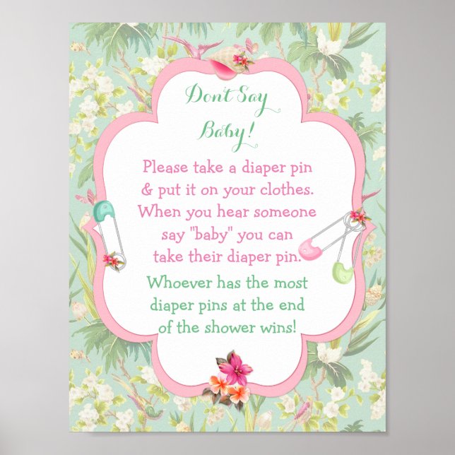 Poster Tropical Hawaiian Diaper Pin Baby shower Jeu (Devant)