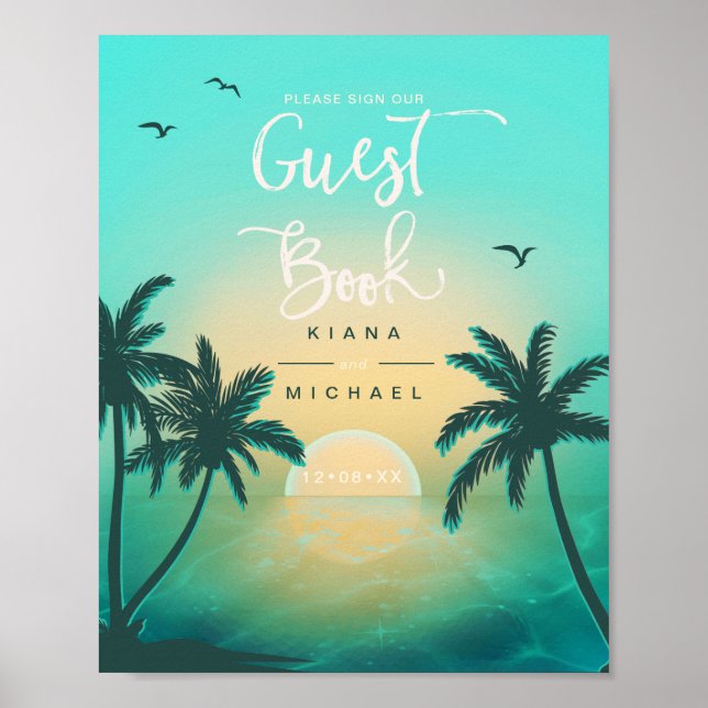 Poster Tropical Isle Sunrise Guest Book Turquoise ID581 (Devant)