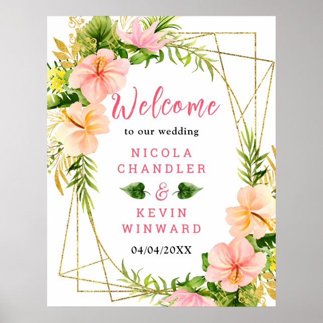Poster Tropical Jungle Floral Wedding Welcome Sign (Devant)