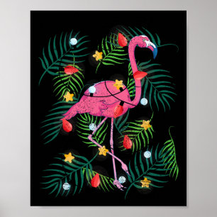 Poster Tropical Noël Drôle Flamant Rose Hawaïen Noël