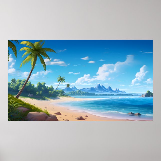Poster Tropical Ocean Island Sandy Beach Shore  (Devant)