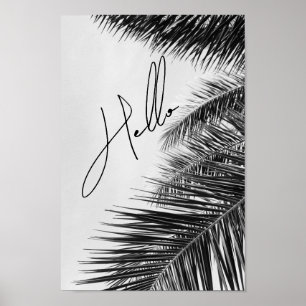 Poster Tropical Palm Feuille Moderne Cursive Police Hello