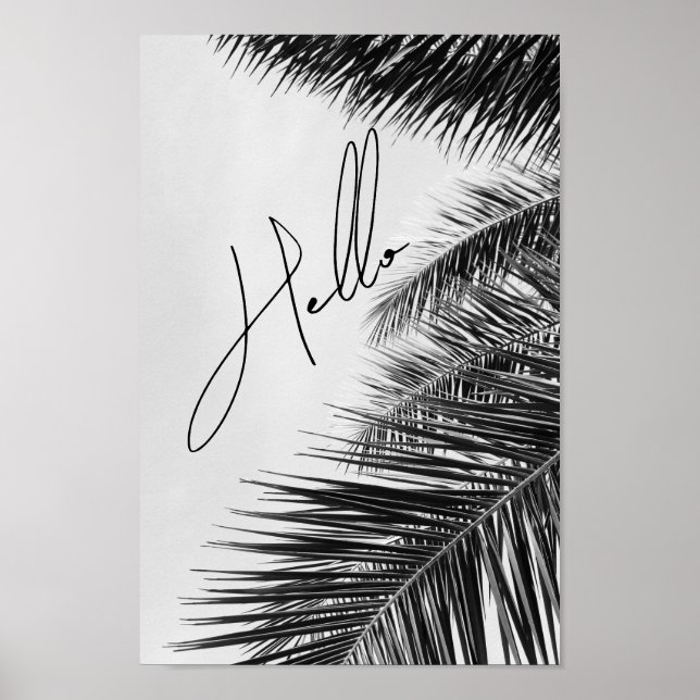 Poster Tropical Palm Feuille Moderne Cursive Police Hello (Devant)