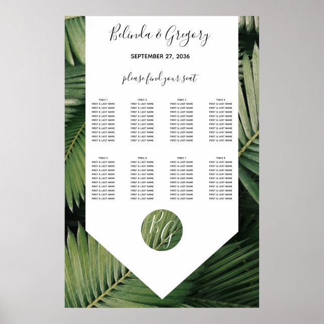 Poster Tropical Palm Leave Greenery Mariage Seating Chart (Devant)