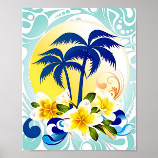 Poster Tropical Palm Paradise with Plumeria Bloom