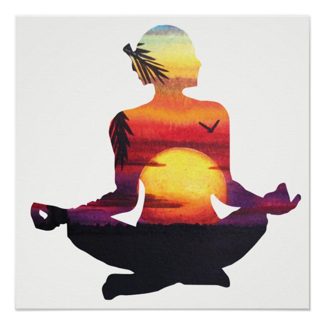 Poster Tropical Paradise Beach Yoga Pose Méditation (Devant)