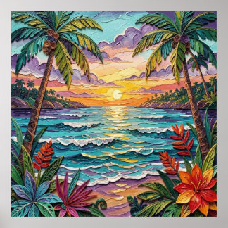 Poster Tropical Paradise | Coastal Beach Scene Impasto