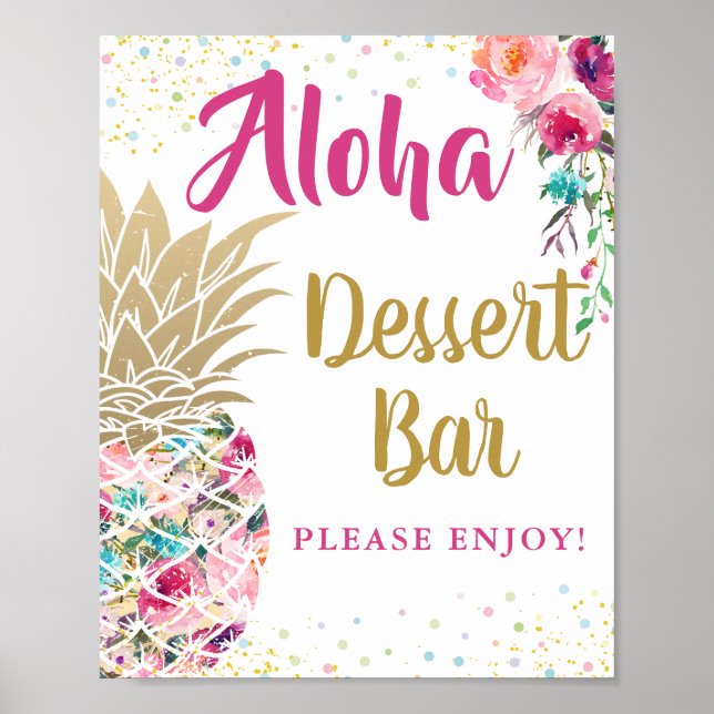 Poster Tropical Rose Gold Ananas Floral Dessert Bar (Devant)