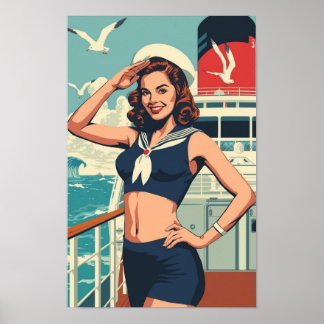 Poster Tropical Sailor Pin-Up Girl – Retro 1950s Cruise 