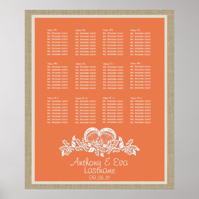 Poster Tropical Seashell Beach Theme Seat Chart (Devant)