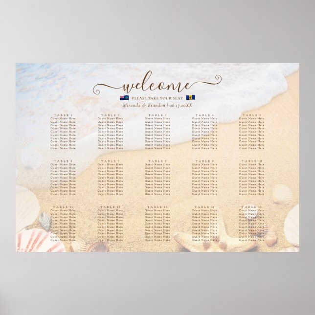 Poster Tropical Starfish Drapeau Plage Mariage Seating Ch (Devant)
