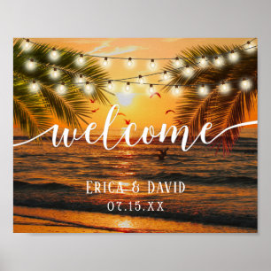 Poster Tropical Summer Sunset Palm Beach Mariage Bienvenu