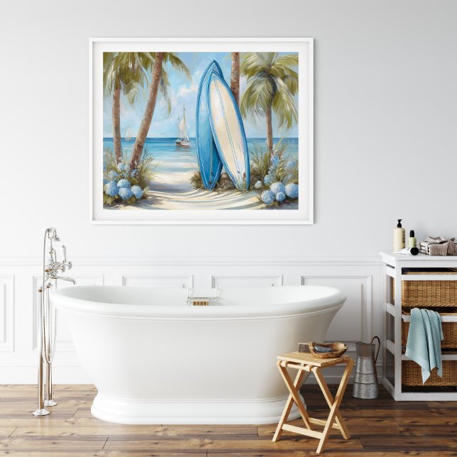 Poster Tropical Surfboard Coastal Wall Art Print (Tropical Surfboard Coastal Wall Art Print by TinkPrints.)
